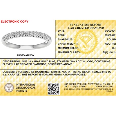 10K White Gold 1/2 CT. T.W. Lab-Grown Diamond Anniversary Band