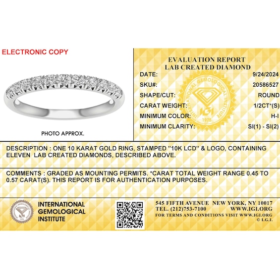 10K White Gold 1/2 CT. T.W. Lab-Grown Diamond Anniversary Band