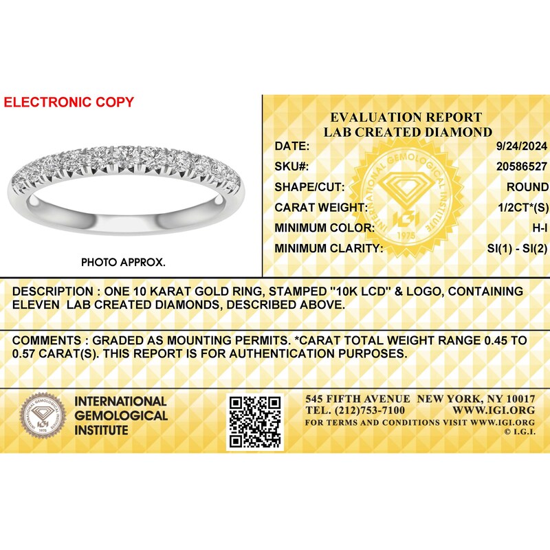 Main Image 3 of 10K White Gold 1/2 CT. T.W. Lab-Grown Diamond Anniversary Band