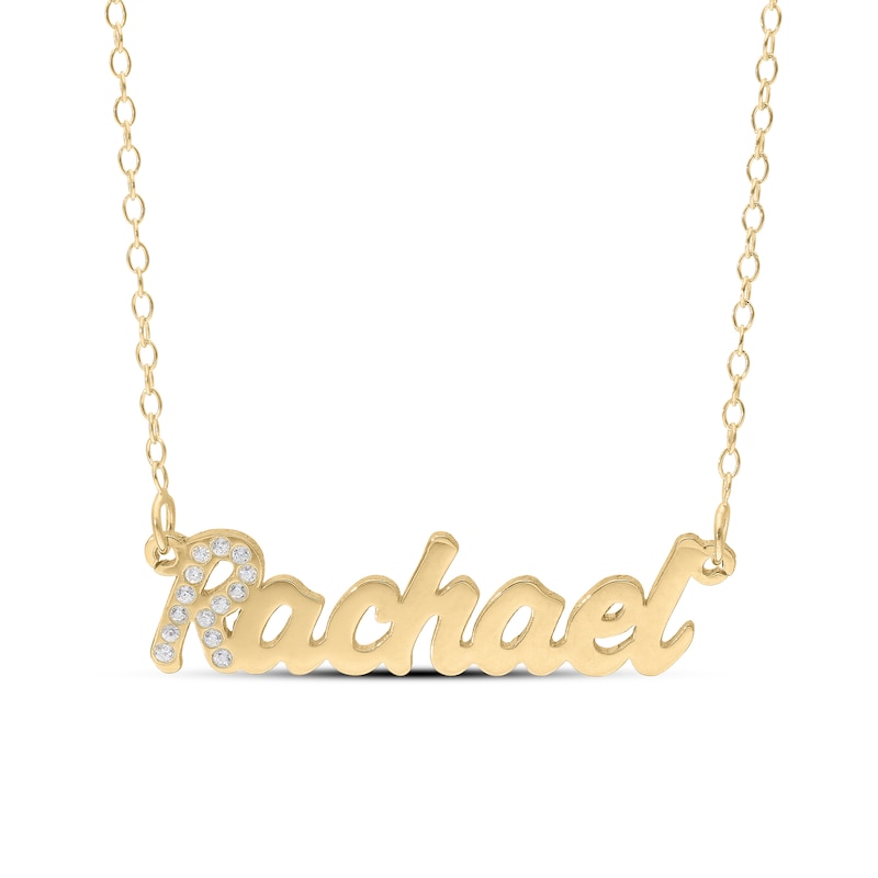 Main Image 1 of 14K Gold Plated Simulated Sapphire Nameplate Rolo Necklace - 18"