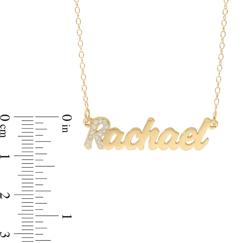 Main Image 2 of 14K Gold Plated Simulated Sapphire Nameplate Rolo Necklace - 18"
