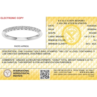 10K Solid White Gold 1/4 CT. T.W. Lab-Grown Diamond Anniversary Band