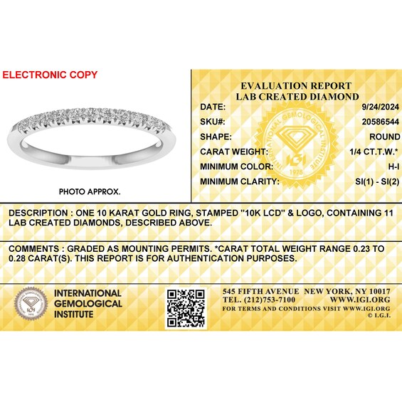 10K Solid White Gold 1/4 CT. T.W. Lab-Grown Diamond Anniversary Band