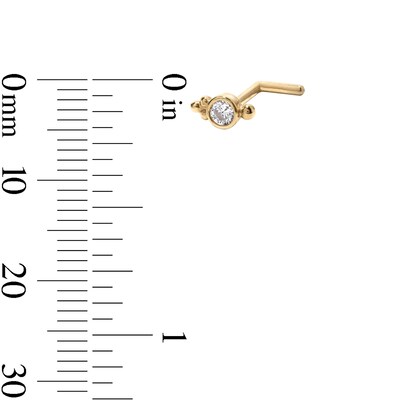 14K Gold CZ Round Bezel L-Shape Nose Stud - 18G 5/16"
