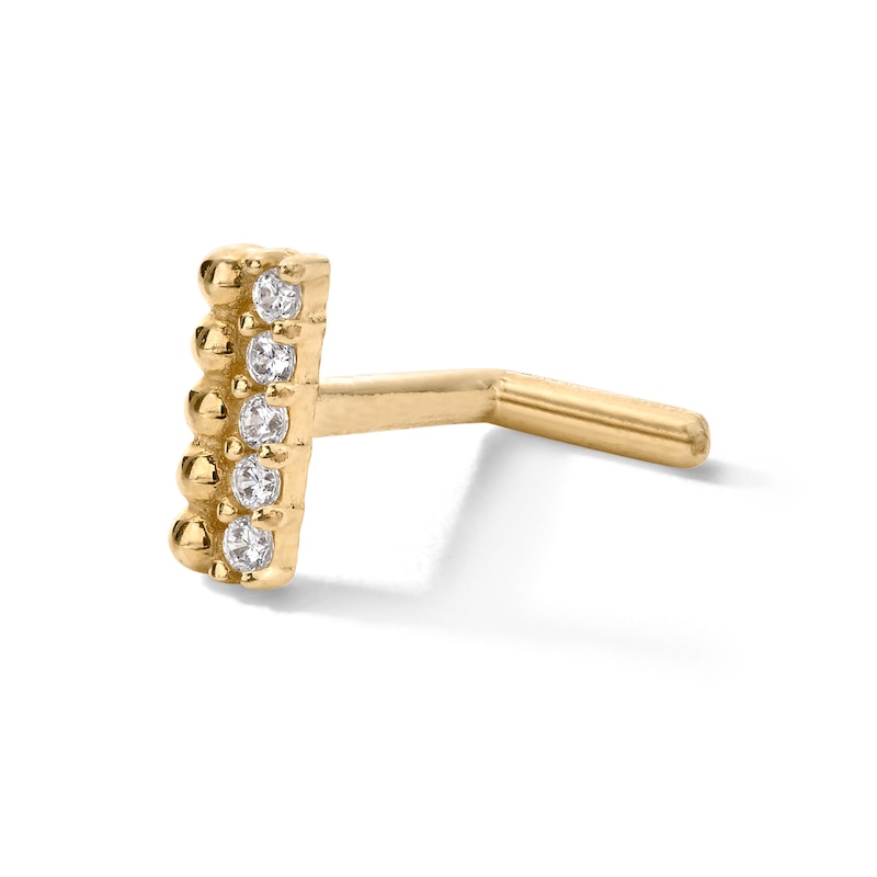 Main Image 1 of ​​​​​​​14K Gold CZ Bar L-Shape Nose Stud - 18G 5/16"