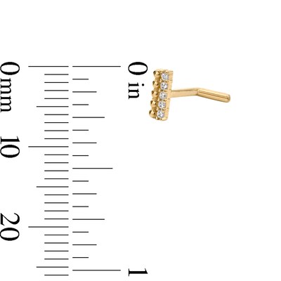 ​​​​​​​14K Gold CZ Bar L-Shape Nose Stud - 18G 5/16"