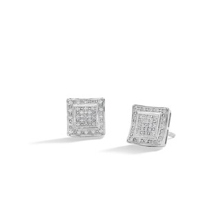 Sterling Silver 1/5 CT. T.W. Diamond Large Concave Square Studs