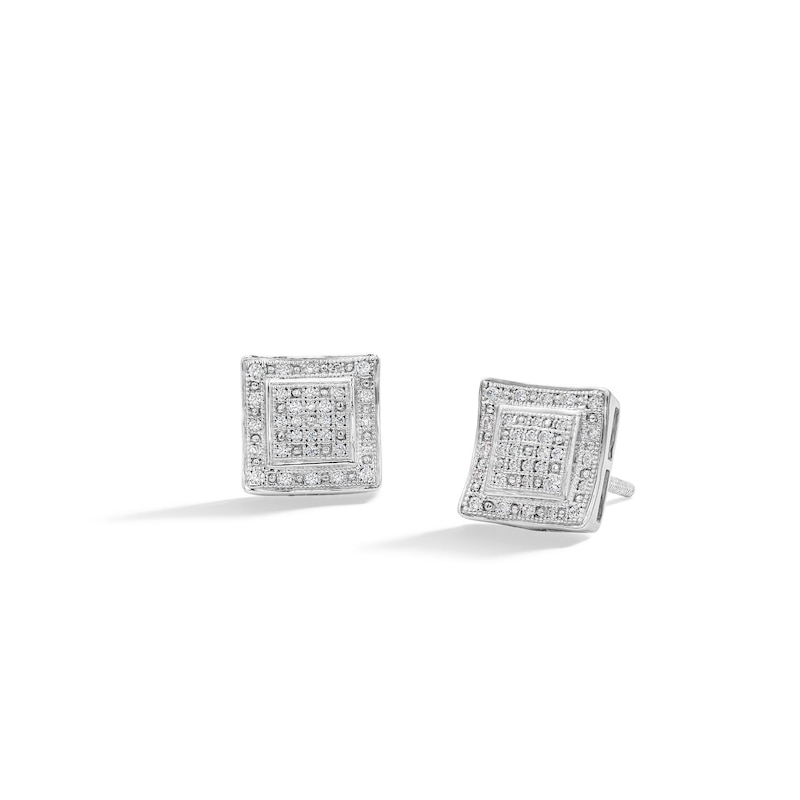 Main Image 1 of Sterling Silver 1/5 CT. T.W. Diamond Large Concave Square Studs
