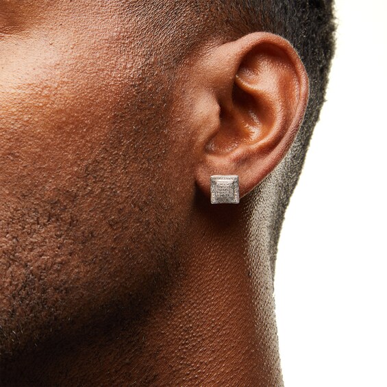 Sterling Silver 1/5 CT. T.W. Diamond Large Concave Square Studs