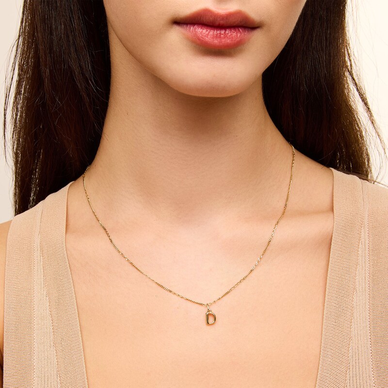 10K Hollow Gold D Initial Necklace Charm