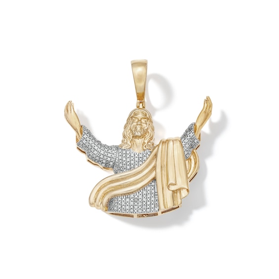 14K Gold Plated 1 CT. T.W. Diamond Open Armed Jesus Necklace Charm