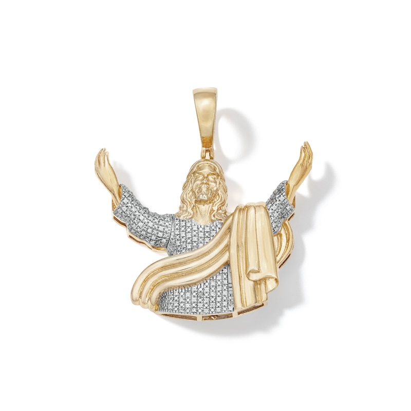 14K Gold Plated 1 CT. T.W. Diamond Open Armed Jesus Necklace Charm