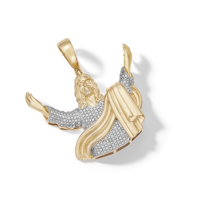 14K Gold Plated 1 CT. T.W. Diamond Open Armed Jesus Necklace Charm