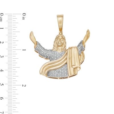 14K Gold Plated 1 CT. T.W. Diamond Open Armed Jesus Necklace Charm