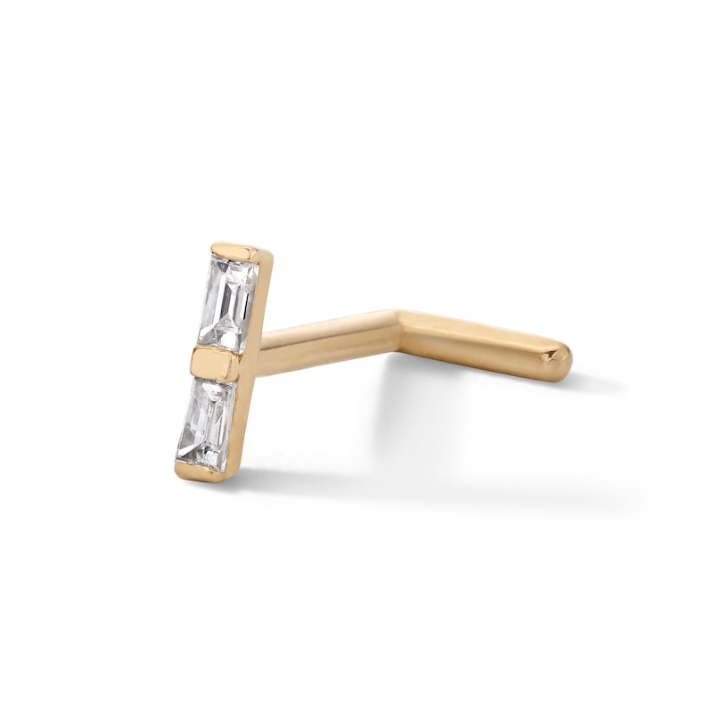 Main Image 1 of ​​​​​​​​​​​​​​14K Gold Diamond Accent Double Baguette L-Shape Nose Stud - 18G 5/16"