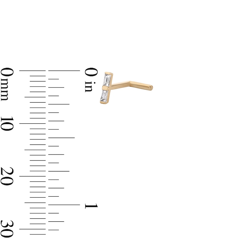 Main Image 2 of ​​​​​​​​​​​​​​14K Gold Diamond Accent Double Baguette L-Shape Nose Stud - 18G 5/16"