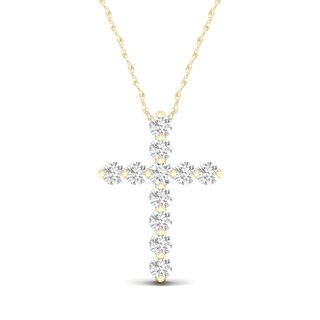 14K Gold Plated 1/8 CT. T.W. Lab Created Diamond Small Cross Pendant - 16" + 2"