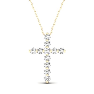 14K Gold Plated 1/8 CT. T.W. Lab Created Diamond Small Cross Pendant - 16" + 2"