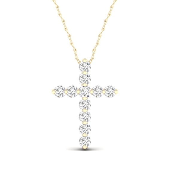 14K Gold Plated 1/8 CT. T.W. Lab Created Diamond Small Cross Pendant - 16" + 2"