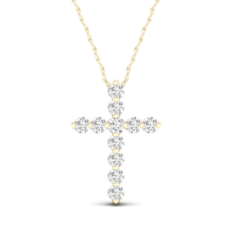 14K Gold Plated 1/8 CT. T.W. Lab Created Diamond Small Cross Pendant - 16" + 2"