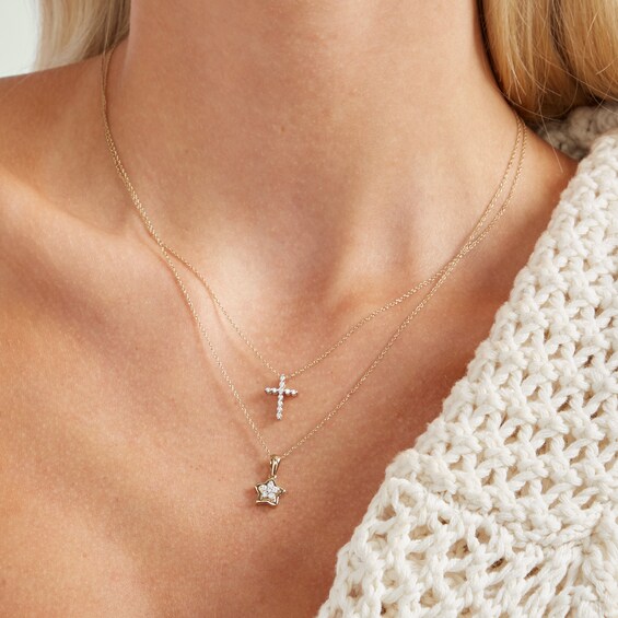14K Gold Plated 1/8 CT. T.W. Lab Created Diamond Small Cross Pendant - 16" + 2"