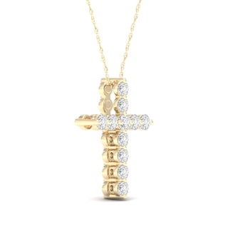 14K Gold Plated 1/8 CT. T.W. Lab Created Diamond Small Cross Pendant - 16" + 2"