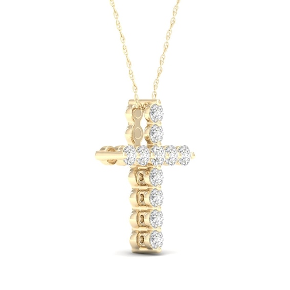 14K Gold Plated 1/8 CT. T.W. Lab Created Diamond Small Cross Pendant - 16" + 2"