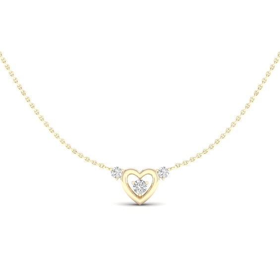14K Gold Plated 1/6 CT. T.W. Lab-Grown Diamond Three Stone Heart Pendant Necklace - 18"