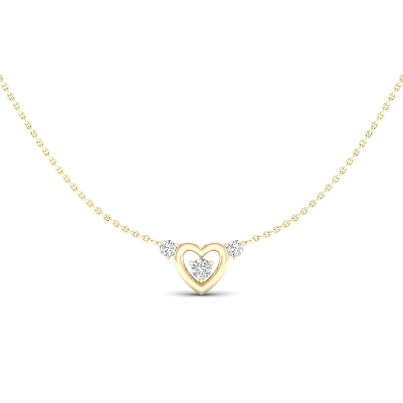Main Image 2 of 14K Gold Plated 1/6 CT. T.W. Lab-Grown Diamond Three Stone Heart Pendant Necklace - 18"