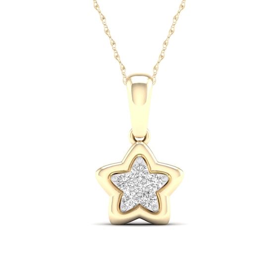 ​​​​​​​​​​​​​​14K Gold Plated 1/15 CT. T.W. Lab-Grown Diamond Star Pendant - 16" + 2"