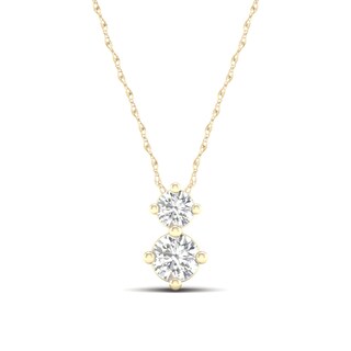 10K Solid Gold 1/6 CT. T.W. Lab-Grown Diamond Two Stone Pendant - 18"