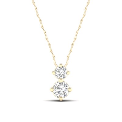 10K Solid Gold 1/6 CT. T.W. Lab-Grown Diamond Two Stone Pendant - 18"