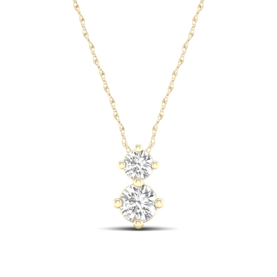 10K Solid Gold 1/6 CT. T.W. Lab-Created Diamond Two Stone Pendant - 18"