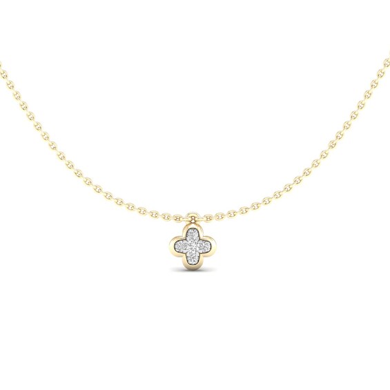 14K Gold Plated 1/15 CT.T.W. Lab-Grown Diamond Clover Pendant - 16" + 2"