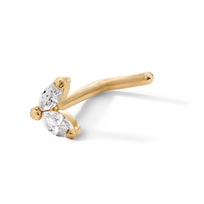 ​​​​​​​​​​​​​​​​​​​​​14K Gold Diamond Accent Double Marquise L-Shape Nose Stud - 18G 5/16"