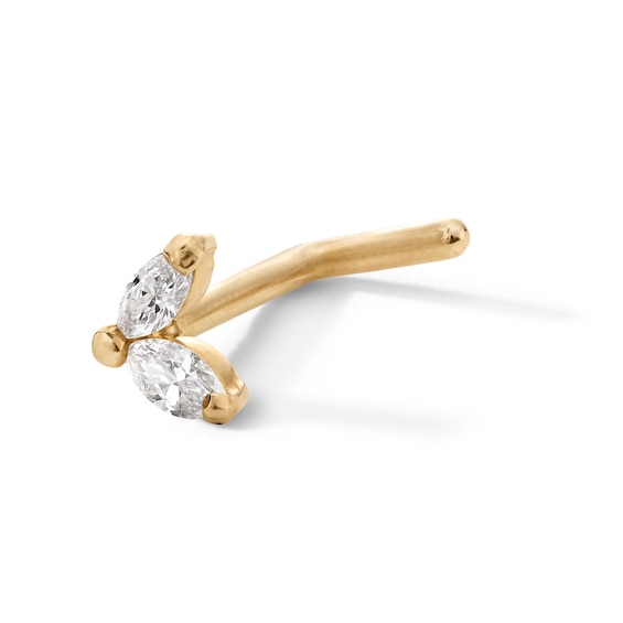 ​​​​​​​​​​​​​​​​​​​​​14K Gold Diamond Accent Double Marquise L-Shape Nose Stud - 18G 5/16"