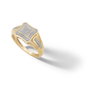 14K Gold Plated 1/5 CT. T.W. Diamond Concave Square Gentlemen's Ring