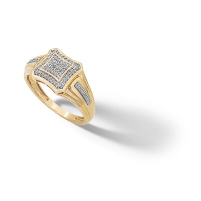 14K Gold Plated 1/5 CT. T.W. Diamond Concave Square Gentlemen's Ring