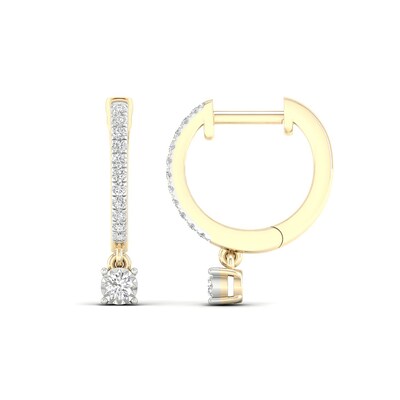 ​​​​​​​14K Gold Plated 1/4 CT. TW. Lab-Grown Diamond Round Dangle Huggie Hoops