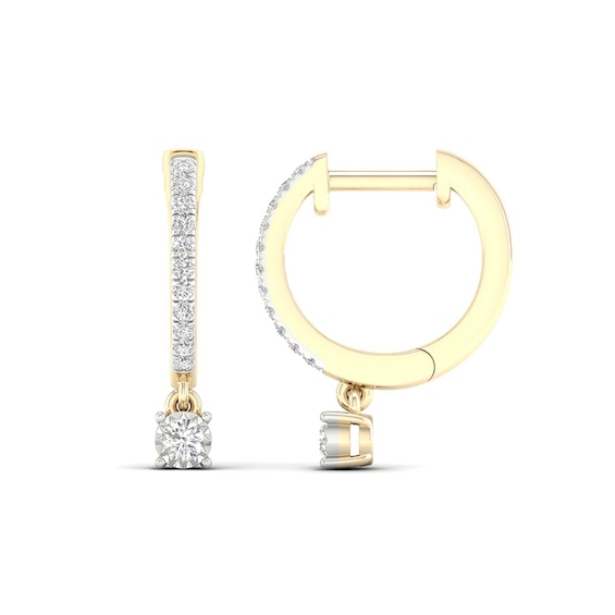 ​​​​​​​14K Gold Plated 1/4 CT. TW. Lab-Grown Diamond Round Dangle Huggie Hoops