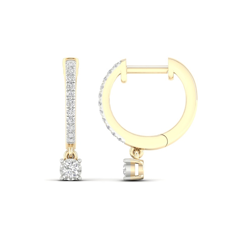 14K Gold Plated 1/4 CT. TW. Lab-Grown Diamond Round Dangle Huggie Hoops