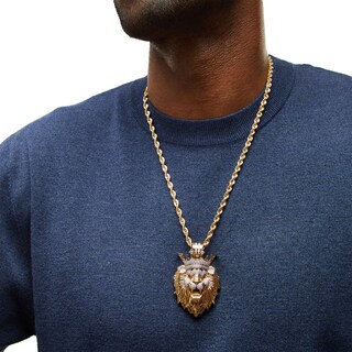 14K Gold Plated 1 CT. T.W. Diamond and Ruby Crowned Lion Necklace Charm