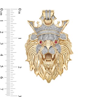 14K Gold Plated 1 CT. T.W. Diamond and Ruby Crowned Lion Necklace Charm