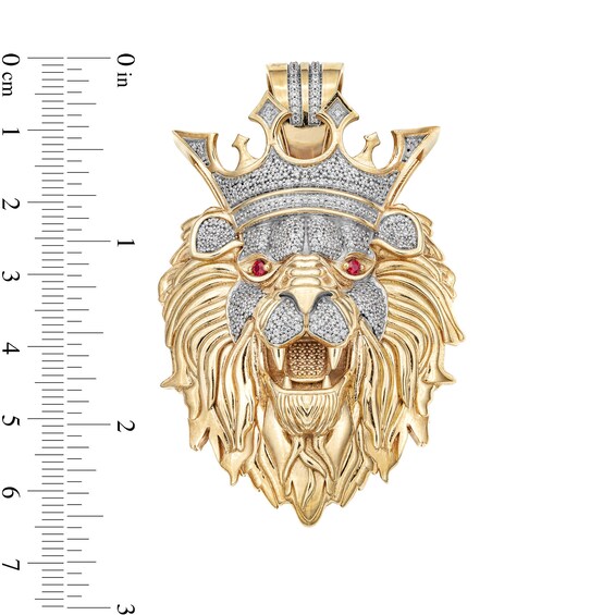 14K Gold Plated 1 CT. T.W. Diamond and Ruby Crowned Lion Necklace Charm