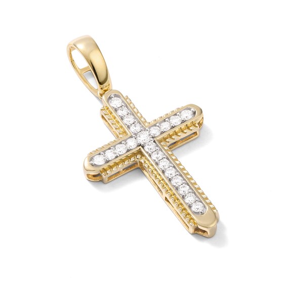 10K Solid Gold 1/2 CT. TW. Lab-Grown Diamond Small Framed Cross Necklace Charm
