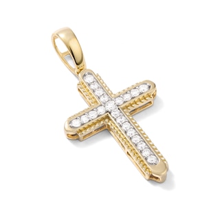10K Solid Gold 1/2 CT. TW. Lab-Grown Diamond Small Framed Cross Necklace Charm