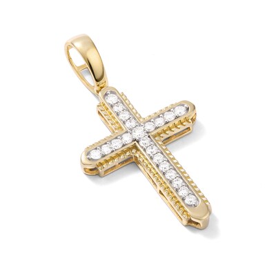 10K Solid Gold 1/2 CT. TW. Lab-Grown Diamond Small Framed Cross Necklace Charm