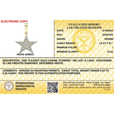 10K Solid Gold 1/4 CT. T.W. Lab-Grown Diamond Large Star Necklace Charm