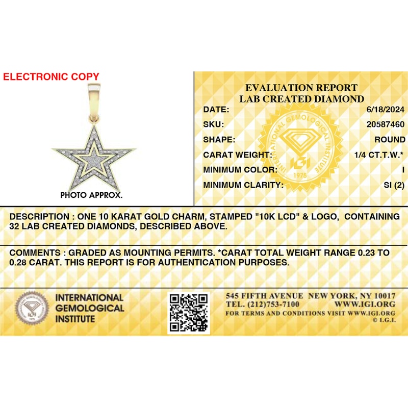 Main Image 3 of 10K Solid Gold 1/4 CT. T.W. Lab-Grown Diamond Large Star Necklace Charm