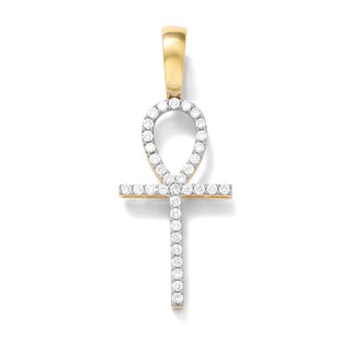 10K Solid Gold 1/2 CT. TW. Lab-Grown Diamond Small Ankh Necklace Charm